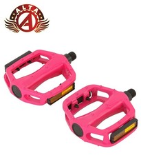 2x ALTA 9/16 Alloy BMX Pink Platform Pedals Traction Studs Amber Reflectors.