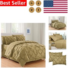Full/Queen Comforter Set 8-Piece Taupe Ultra-Soft Microfiber Deep Pocket Bedding