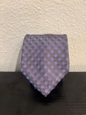 Michael Kors Men  s Silk Tie   Purple  Gray Geometric Check Pattern Necktie