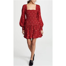 NWT Free People Two Faces Mini Dress Women S Red Ruby Combo Floral Boho OB885578