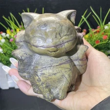 2.6LB 3.9" Natural Picture Jasper Nine-tailed Fox Carved Crystal Quartz Figurine