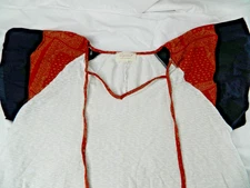 Sugarfox Shirt Womens Large Gray Boho V Neck Tie Front Flutter Sleeve Top Kimono