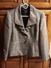 Kasper Lined Blazer With Scalloped Collar Sz 12P Silver