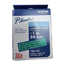 Genuine Brother TZe-751 Black on Green 24mm 1" P-Touch Label Tape