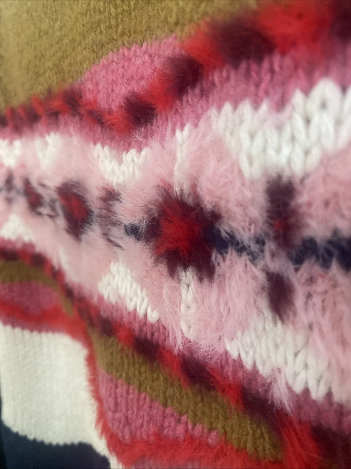 Anthropologie Field And Flower 羊毛混纺海军蓝粉色毛衣女式 L 码 — 第 3/4 张图片