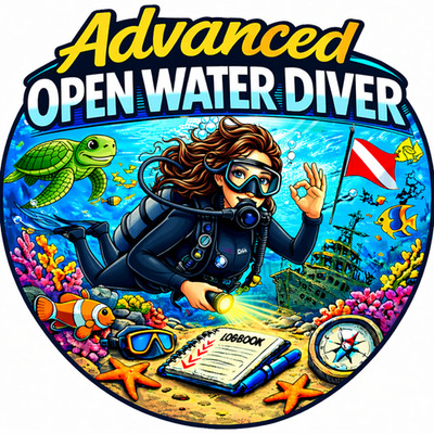 Advanced OW Diver Sticker Decal Scuba 1.5'' WaterBottle Logbook Laptop Auto Truck