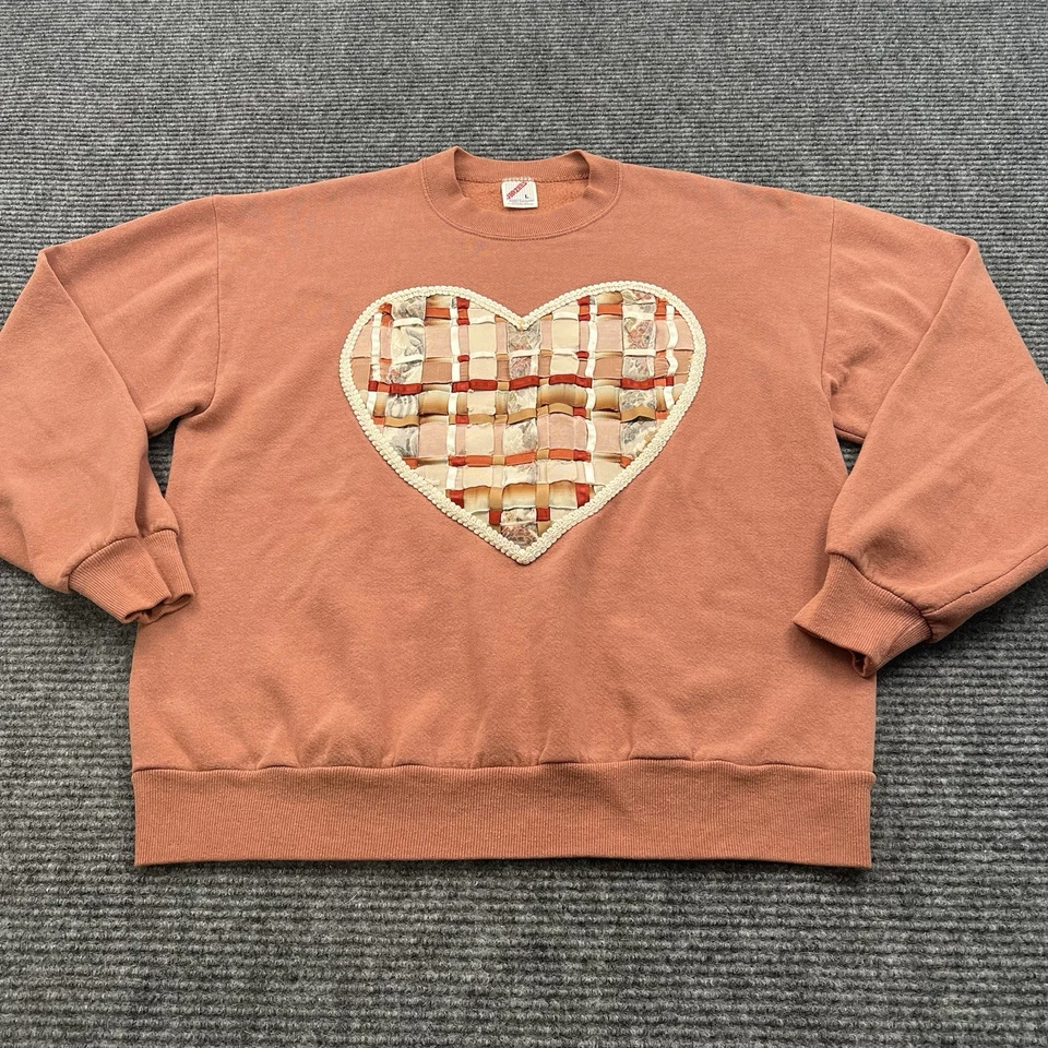 Винтажный Jerzees ручной работы сердце толстовка женский размер большой сожжен оранжевый США - Изображение 2 из 4
