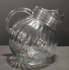 Vtg 1950s Anchor Hocking Fire King Vertical Ribbed Tilted Ball Pitcher 80 Ounces