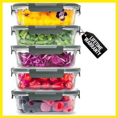 5 Piece Large 36oz Glass Tupperware Container Set with Lids -  BPA Free Boros...