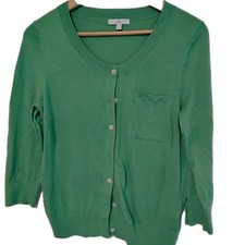 Gap Womens Cardigan Sweater 100 Cotton Round Neck Button Pocket Green Sz M