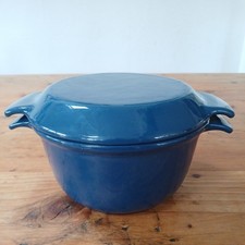 Vintage Nacco Denmark E 16cm Cast Iron Blue Enamel Casserole Dish Pot Lid