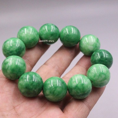 Echtes grünes Jadeit Perlenarmband 20 mm Frauen Mann rundes Jadearmband 7,5 Zoll