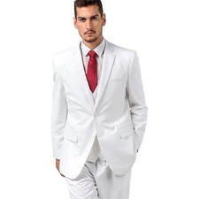 WOMS Men  s 3-Piece Slim Fit Formal Tuxedo Suit - White XL