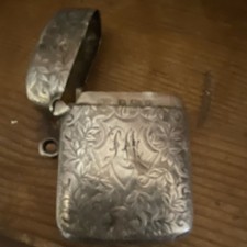 Solid Silver Floral Engraved Vesta Case/Match Safe with Hinged Lid & Monogram