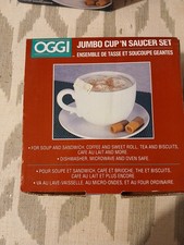 Set tazze e piattini zuppa e caffè Oggl Jumbo 24 once nuovi con scatola vintage 1995