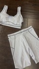 Alo Yoga White 2-Piece Sports Bra & Shorts Set S Black Trim Logo Stretch — photo 1