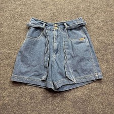 Vintage Express Denim Shorts Womens 7/8 Blue Wash High Waisted Belted Jean Retro