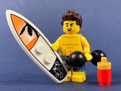 LEGO  Figur Surfer Bodybuilder Baywatch Bademeister Fitness Hantel Sport #1 MOC
