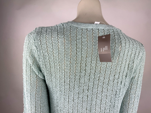 J Jill Cotton Open Knit Sweater Women S NWT $89 Aqua 3/4 Sleeve V-neck Cotton - Picture 8 of 11