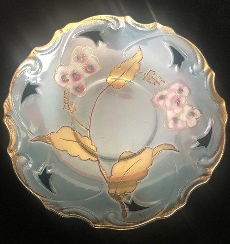 Nasco Del Coronado Cup Saucer 24Gold Gild Floral Reticulated Unique 3 Footed Vtg - Picture 6 of 24