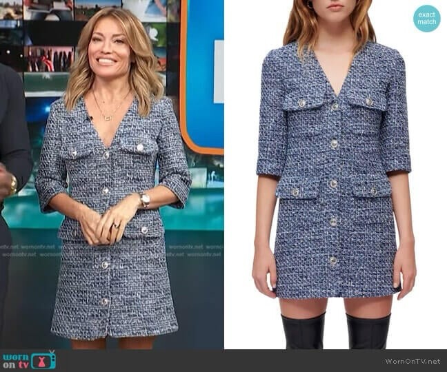 Maje Blue Tweed Rolleye Button V-Neck Mini Dress sz 40 | eBay