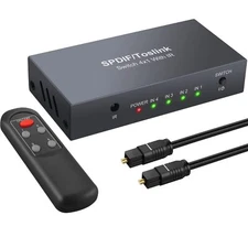 Digital Toslink Optical 4x1 Switch with 3ft Optical Cable and IR Remote Contr...