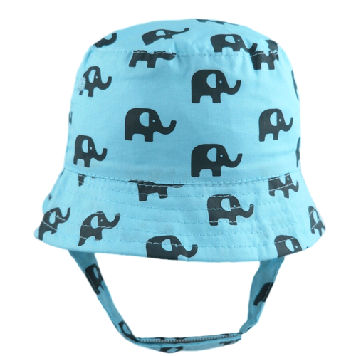 Baby Bucket Sun Hat with Chin Strap & Elephant Print Wide Brim 0-18 Months - Picture 2 of 26