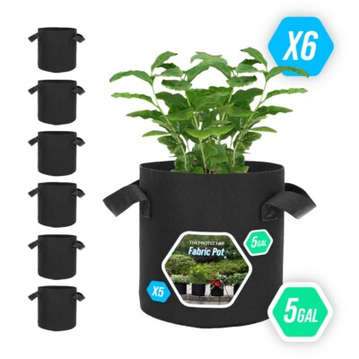 Grow Bag Fabric pot 5 gallon pot with handles, x6 pack (Grow media not included)