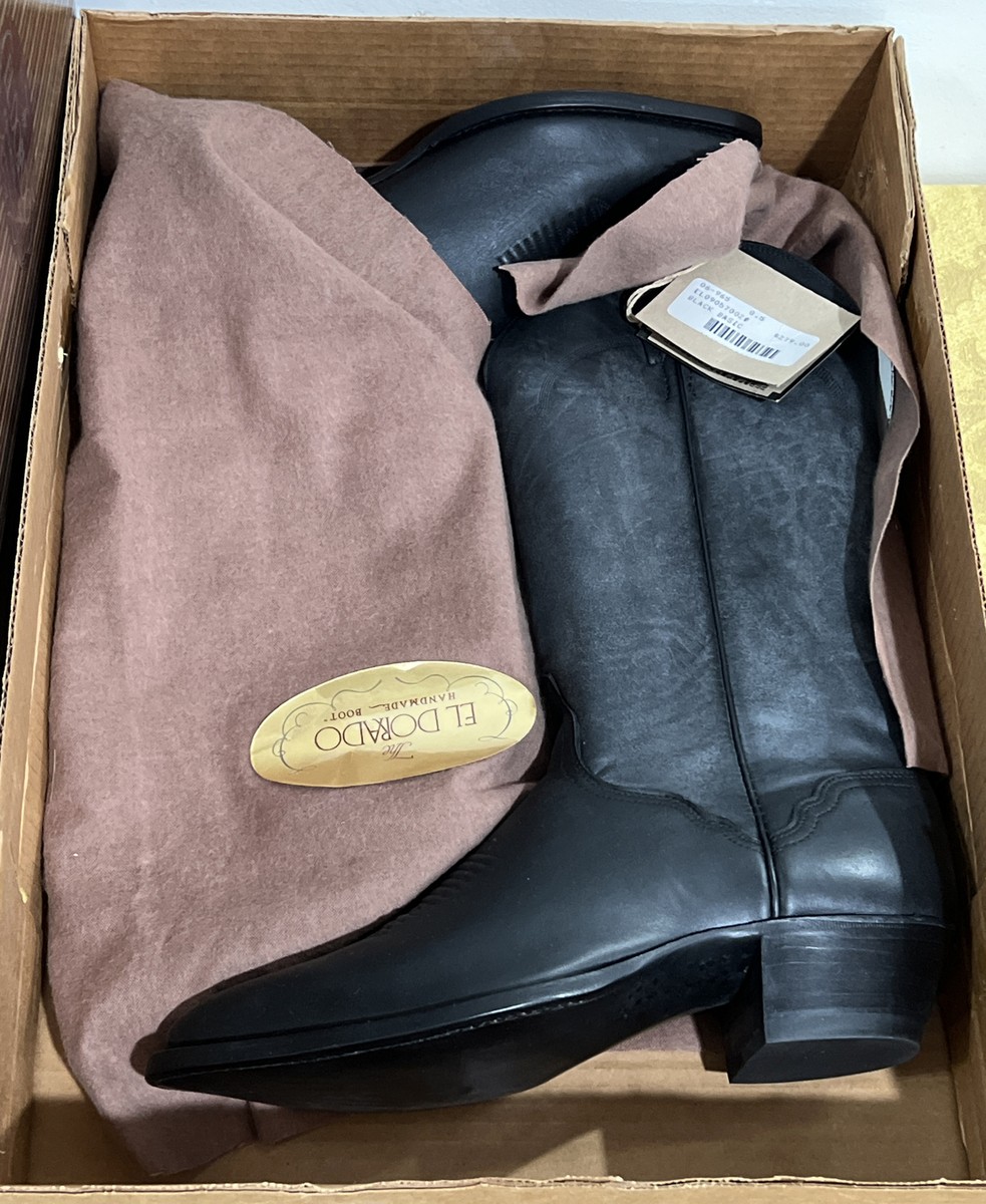 Bottes Cowboy El Dorado Homme Taille 8.5 D Noir Cuir - Occasion Très Bon état - Style Western
