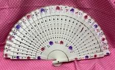 Hand Fan, Wood, Fabric Trimmed, Handpainted, 8.25"H x 14.5"Wopen 1.5" shut PP023