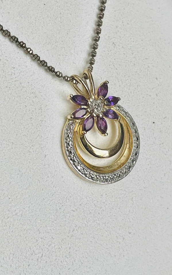 Colar pingente de ametista folheado a ouro prata esterlina 925 - Imagem 2 de 4