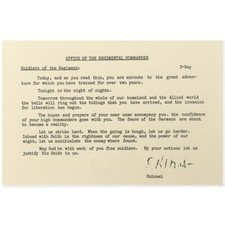 Reproduction US Army WW2 Colonel Sink 506th PIR D-Day letter- WW2 Memorabilia