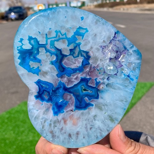 225G Beautiful Blue agate heart-shaped crystal heart-shaped energy healing - Picture 16 of 20