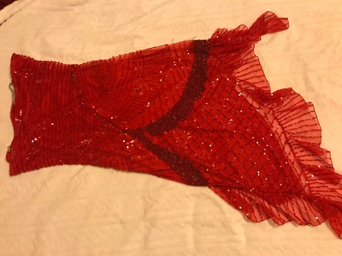 Abito da sera Cerimonia Ballo Rosso Capodanno Paillettes Strass S - Foto 5 di 7