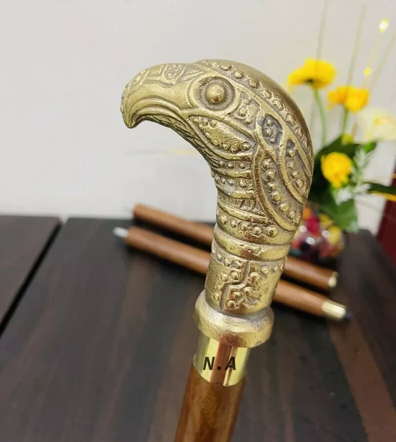 Brass Solid Vintage Designer Eagle head Wooden Wa… - image 1