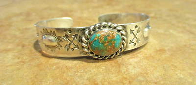 STUNNING OLD Fred Harvey Era Navajo 900 Coin Silver PREMIUM Turquoise Bracelet