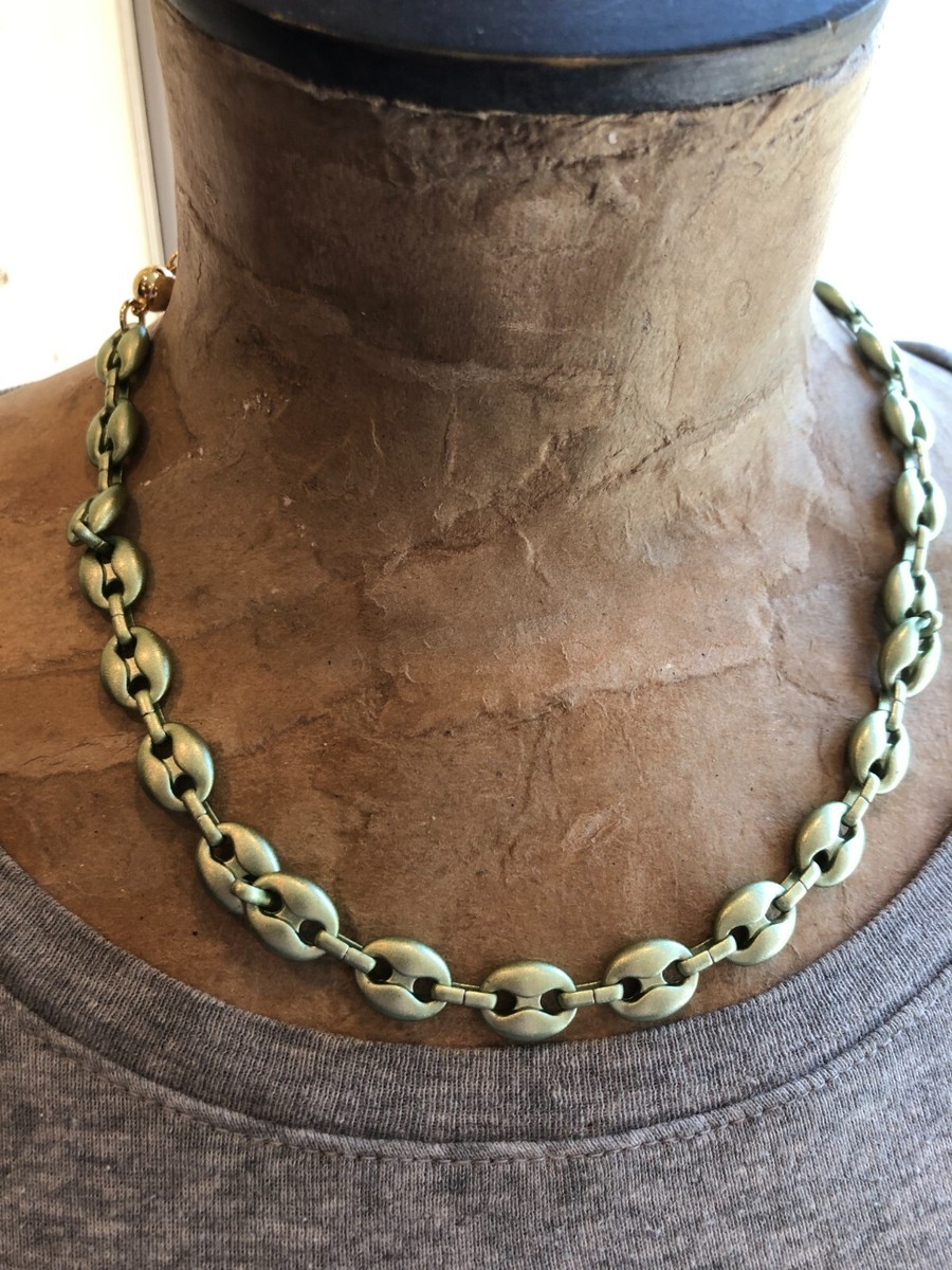 Necklace Designer Melania Clara Matte Green Link Chain Choker 18