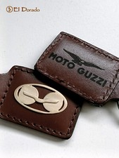 Schlüsselanhänger Leder Logo 925% Silber vergoldet Moto Guzzi Agostini Mandello Lario