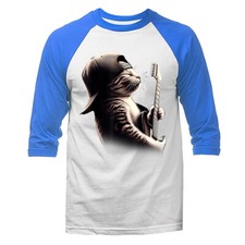 Image of Cat Playing Guitar Rock Music Band Funny Animal 3/4 Sleeve Raglan