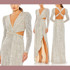 NWT $498 IEENA Mac Duggal [ 4 ] Sequined Criss Cross Long Sleeve Gown NUS #G1858