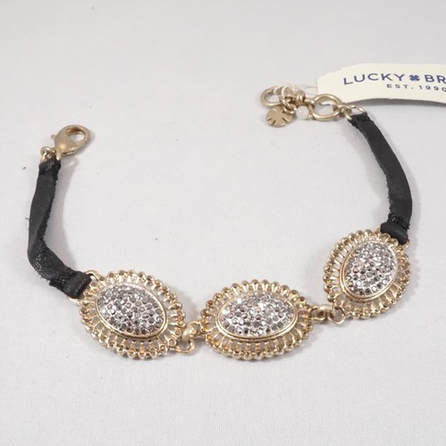 Lucky Brand Women's Black Leather with Silver and Golden Connectors Bracelet - Picture 4 of 5