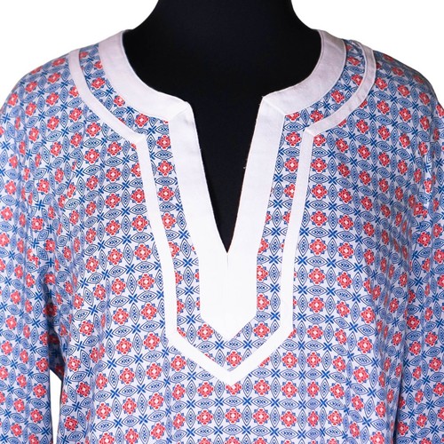 J. Crew Damen Bluse Geometrisch V-Ausschnitt Sommer Strand Urlaub Tunika Top Shirt XL - Bild 4 von 9