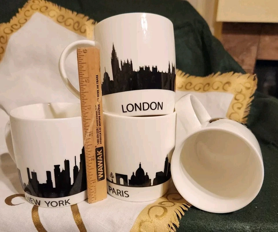 SOHO LOFT 4 TAZAS PORCELANA BLANCO Y NEGRO (PARÍS, ROMA LONDRES, NUEVA YORK) 3,75" H Foto 3 de 4