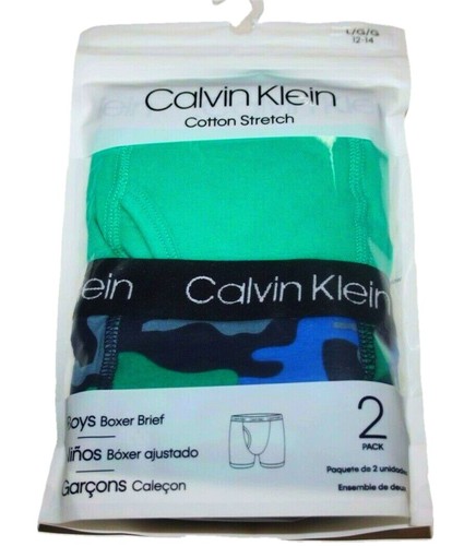 Calvin Klein Boys 2 Pack Boxer Briefs Blue Gray Navy Black Red Green New Cotton - Picture 10 of 33