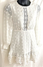 women's Simplee dress size medium white swiss dot long sleeve zipper lined polye