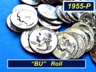 "BU" 1955-P  Quarters Roll ➫ BLAST-WHITE ➫ Toned Ends ➫ 90% Silver ➫ R256
