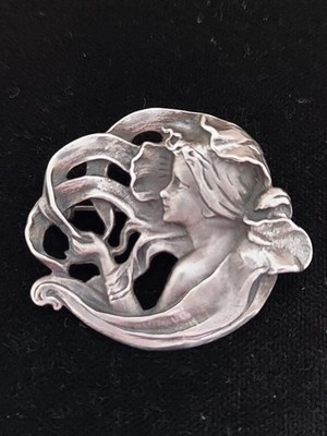Vintage Sterling Silver Hallmarked Ari D Norman Art Nouveau Lady 925 Brooch