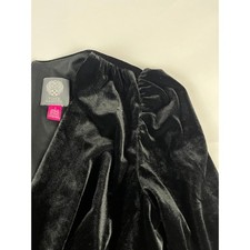 Vince Camuto Black Velvet V Neck Puff Sleeve Ruched Waist Midi Dress Size 4