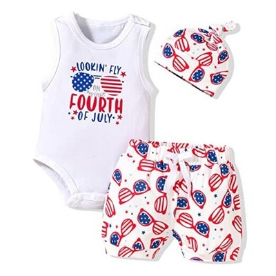 Baby Boys Summer Clothes Sleeveless Bodysuit 3-6 Months American Flag White