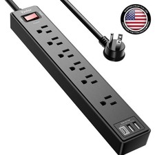 Enhanced 10 Ft Power Strip: 6 AC Outlets, 3 USB Ports  1680 Joules Protection